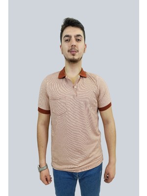 Daniel Milano Erkek Striped Polo Yaka Kiremit Tişört