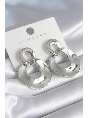 E-Bijuteri Pirinç Gümüş Renk Halka Model Kadın Küpe