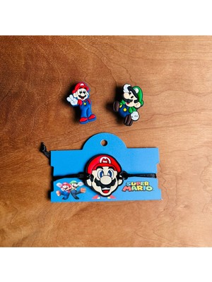 Birikiyedi Mario 3 Lü Set Crocs Jibbitz Terlik Süsü ve Makrome Örgülü Ayarlamalı Çocuk Bilekliği