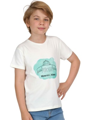 Dekim Moda Erkek Çocuk Kısa Kollu Bisiklet Yaka Kudüs Mescid-I Aksa Baskılı T-Shirt