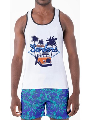 Miami Beach Dijital Baskılı Nefes Alan Clima Control Kumaş Erkek Askılı Plaj T-Shirt Atlet - Mb0387