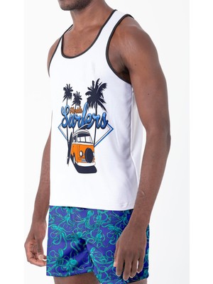 Miami Beach Dijital Baskılı Nefes Alan Clima Control Kumaş Erkek Askılı Plaj T-Shirt Atlet - Mb0387