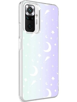 Megafox Teknoloji Xiaomi Redmi Note 10 Pro Uyumlu Kılıf M-Blue Desenli Kapak, Moon No4