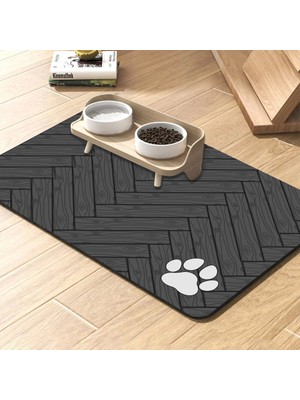 MatGo Pati Parke Desenli gri Renk Beslenme Matı Kaymaz Sıvı Geçirmez Kedi Köpek Mama Paspası 50X70cm