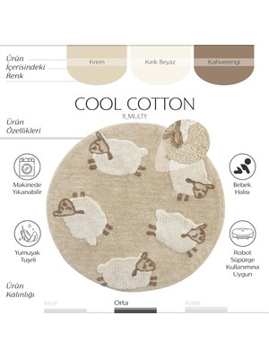 Cool Halı Cool Cotton CCN 11 Multy Yıkanabilir Kaymaz Tabanlı Naturel Pamuk Dokuma Yuvarlak Bebek Halısı