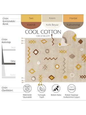 Cool Halı Cool Cotton Ccn 12 Multy Xw Makinede Yıkanabilir Kaymaz Tabanlı Naturel Pamuk Dokuma Bebek Halısı