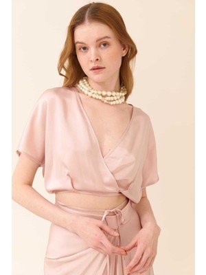 ROMAN Saten Kruvaze Bluz Pudra Y2413040_055