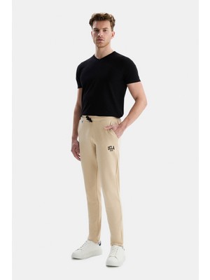 Ucla CONNOR Sütlü Kahve Düz Paça Pamuklu Nakışlı Standard Fit Erkek Eşofman Altı