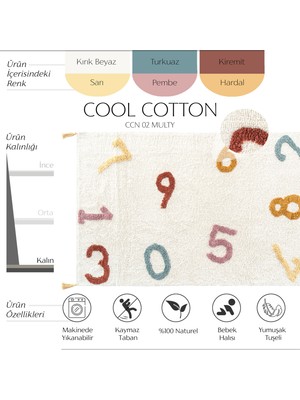 Cool Halı Cotton CCN 02 Multy XW Makinede Yıkanabilir Kaymaz Tabanlı Naturel Pamuk Dokuma Bebek Halısı