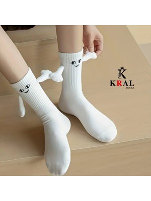 Kral Socks Kadın - Erkek Beyaz Mıknatıslı El Ele Tutuşan Çorap (1 Adet)