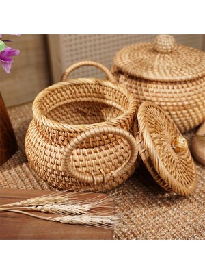 Pabiflo Kapaklı Küçük Rattan Sepet, Saplı Rattan Sepet Düzenleyici (Yurt Dışından)