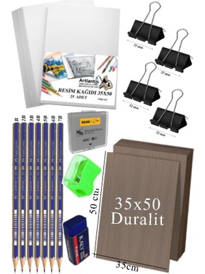 Artlantis Karakalem Eskiz Çizim Seti Durolit Seti 35X50 cm 1 Paket Resim Kağıdı Faber Dereceli Kalem Seti Hamur Silgi Sınav Silgisi