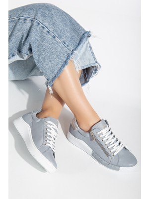 Analin Shoes Kadın  Deri Fermuarlı Spor Ayakkabı 2665 Spor  Gri/gümüş 41