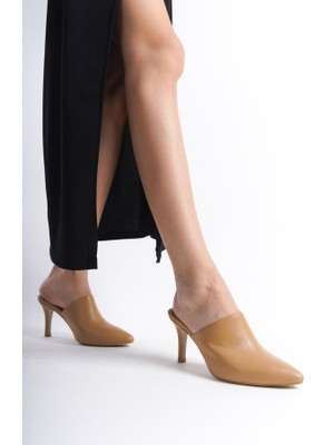 Mubiano Collection Mubiano Hakiki Deri Collection Kadın Topuklu Terlik Nude -MCALM133-N