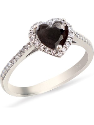 Silveranka 925 Ayar Gümüş Siyah Taşlı Kalp Yüzük