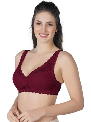 Miraxx Bordo Emay 188 C Pedli Dantelli Telli Toparlayıcı Sütyen