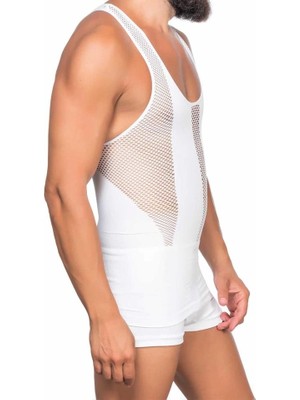 Miraxx Beyaz Emay E1009 Fileli Erkek Korse Atlet