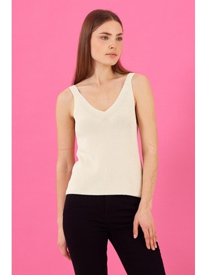 Vena Kadın Bella Kemik Kalın Askılı V Yaka Triko Top