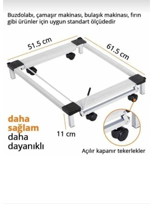 Trendesk Metal Gri Beyaz Eşya Altlığı  Çeksür Makine Altlığı Tekerlekli