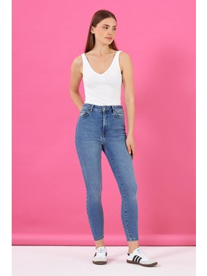 Vena Kadın Holly Dirty Med Blue Yüksek Bel Skinny Jean Pantolon