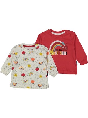 by BebekOdam Ekru Kırmızı Elma Güneş Baskılı 2'li Body Set