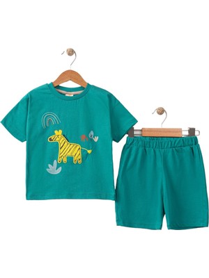 by BebekOdam Erkek Bebek Yeşil Zürafa Nakışlı Şortlu 2'li Takım
