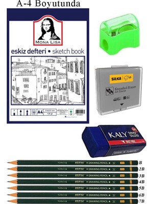 Artlantis Eskiz Defteri A4 50 Yaprak Karakalem Çizim Seti Hamur Silgi Fatih Dereceli Kalem Hobi Tasarım Seti