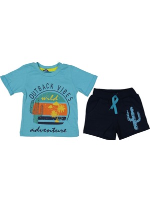 by BebekOdam Erkek Bebek Mavi Lacivert Kaktüs Baskılı Şortlu Takım