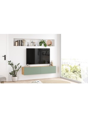 Robin Home Loft Tv Ünitesi Duvara Monte 140CM Çam-Ihlamur Yeşili