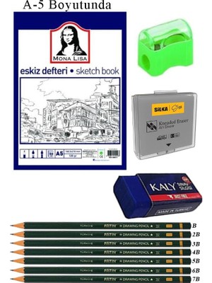 Artlantis Eskiz Defteri A5 50 Yaprak Karakalem Çizim Seti Hamur Silgi Fatih Dereceli Kalem Hobi Tasarım Seti