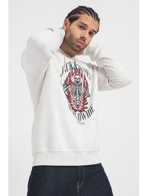 Jack & Jones 12248898 Baskılı Kapusonlu Sardonlu Sweatshırt