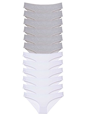 Royaleks 12 Adet Süper Eko Set Likralı Kadın Slip Külot Gri Beyaz