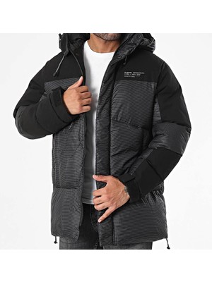 Jack & Jones Markasız  12243424 Gogus Yazılı 2 Cep Kapusonlu Kalın Mont