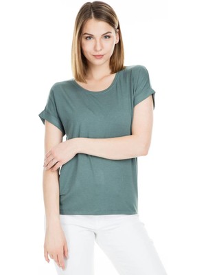 Only 15106662 Acık Yaka Kol Katlamalı Kısa Kol T-Shirt