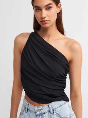 Dilvin 30229 Asimetrik Drapeli Top