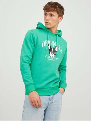 Jack & Jones 12244219 Orgınals Yazılı Kopek Baskılı Kapusonlu Sweat