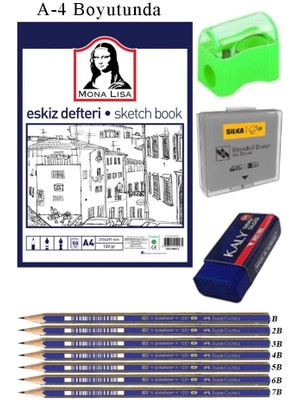 Artlantis Eskiz Defteri A4 50 Yaprak Karakalem Çizim Seti Hamur Silgi Faber Castell Dereceli Kalem Hobi Tasarım Seti