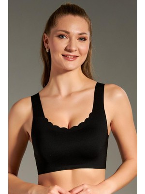 Cotonhause Kadın Lazer Kesim Ince Süngerli Siyah Crop Sütyen C3T3N6O130