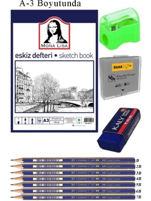 Artlantis Eskiz Defteri A3 50 Yaprak Karakalem Çizim Seti Hamur Silgi Faber Castell Dereceli Kalem Hobi Tasarım Seti