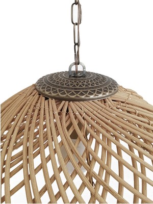 Turkish Belkıs Rattan Rattan, Bambu, Hasır Sarkıt Avize Metal Zincirli Eskitme Tesisatlı 40 cm