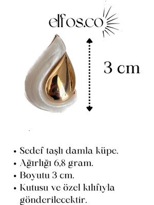 Elfos.Co Calliope Beyaz Sedef Taşlı Gold Altın Damla Tasarım Küpe