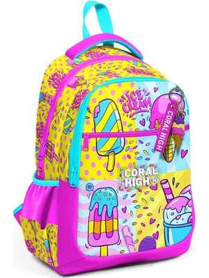 Coral High Dondurma Desenli Üç Bölmeli Okul Sırt Çantası 23645 PVC Malzeme ile 40 cm Yükseklik