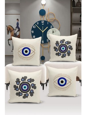 Bertille Home Nazar Serisi Çift Tarafı Dijital Baskılı  4'lü Kırlent Kılıfı Seti (Evil Eye Cushion Cover)