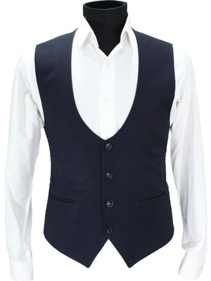 Mentor Regalo Erkek Yelek U Yaka Slim Fit Lacivert 50621 Desensiz Kumaş