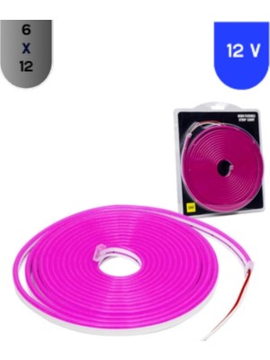 Msv Teknoloji 12 Volt 6X12 mm 120 Ledli Esnek Neon LED Pembe Işık 5 Metre IP65