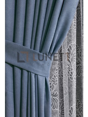 Lunett Home Kullanıma Hazır Indigo Rengi Sık Pile 1x3 Dikim Fon Perde Tek Kanat 9197