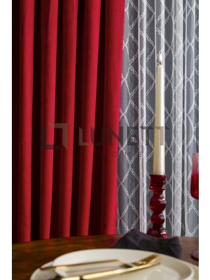 Lunett Home Kullanıma Hazır Bordo Rengi Seyrek Pile 1x2 Dikim Fon Perde Tek Kanat 9206