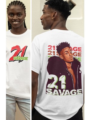Fuddy Moda Oversize Renkli 21 Savage Sırt Baskılı T-Shirt Unisex Rap