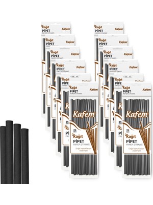 Kafem Siyah Kağıt Pipet 19,5cm 25LI x 10 Paket