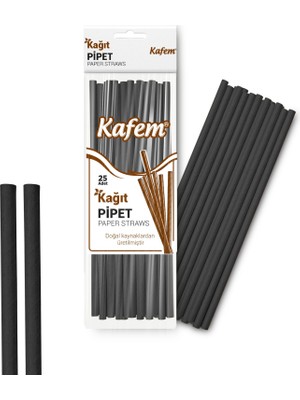 Kafem Siyah Kağıt Pipet 19,5cm 25LI x 10 Paket